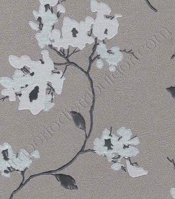 PÁG. 24 - Papel de Parede Vinílico Vanity (Italiano) - Floral (Marrom Acinzentado/ Tons de Cinza/ Prata/ Efeito Cintilante)