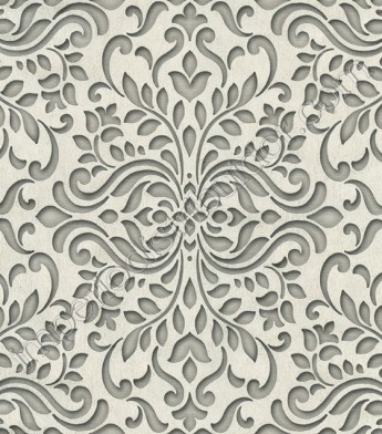 PÁG. 26 - Papel de Parede Vinílico Gioia 2 (Italiano) - Arabesco Estilizado (Off-White/ Cinza Escuro/ Com Brilho)