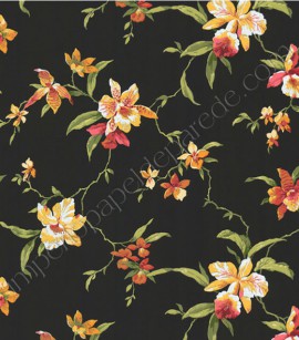 PÁG. 28 - Papel de Parede Vinílico Casabella (Americano) - Floral Orquídeas (Preto/ Tons Alaranjados)