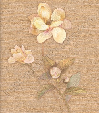 PÁG. 37 - Papel de Parede Vinílico Motivi (Italiano) - Flor Brilhante (Bege Escuro/ Tons de Verde/ Leve Rosado/ Detalhes com Brilho Dourado)