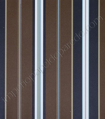 PÁG. 38 - Papel de Parede Vinílico Classic Stripes (Americano) - Listras (Tons de Azul/ Marrom Escuro/ Detalhes com Brilho Dourado)