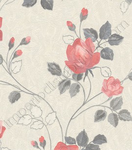 PÁG. 44/45 - Papel de Parede Vinílico Motivi (Italiano) - Rosas Vermelhas (Gelo/ Cinza Chumbo/ Tons de Vermelho/ Leve Brilho)