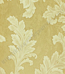 PÁG. 45 - Papel de Parede Vinílico Roberto Cavalli (Italiano) - Folhagem (Amarelo Mostarda/ Creme/ Bege/ Leve Dourado/ Detalhes com Brilho)