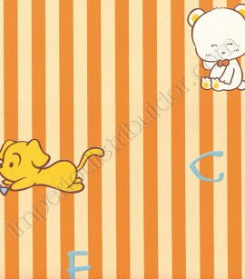 PÁG. 46/47 - Papel de Parede Vinílico Kawayi (Chinês) - Bichinhos e Listras (Tons de Laranja/ Colorido)