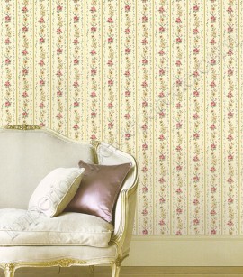 PÁG. 46 - Papel de Parede Vinílico Fragrant Roses (Chinês) - Listras Florais (Rosa Antigo/ Creme/ Ocre/ Verde)