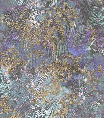 PÁG. 47/52 - Papel de Parede Vinílico Roberto Cavalli 3 (Italiano) - Arabesco com Abstrato (Creme/ Tons de Azul/ Tons de Roxo/ Com Relevo e Brilho Glitter)