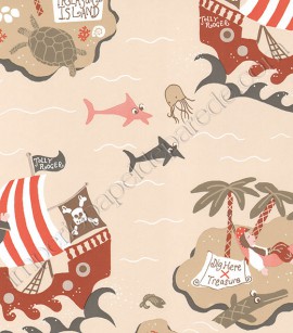 PÁG. 48 - Papel de Parede Vinílico Infantil Just 4 Kids (Inglês) - Piratas (Tons de Vermelho/ Bege/ Marrom/ Preto)