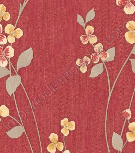 PÁG. 48 - Papel de Parede Vinílico Magica (Italiano) - Floral com Textura (Vermelho/ Salmão/ Tons de Bege/ Detalhes com Brilho)