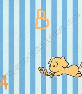 PÁG. 50 - Papel de Parede Vinílico Kawayi (Chinês) - Bichinhos e Listras (Tons de Azul/ Colorido)
