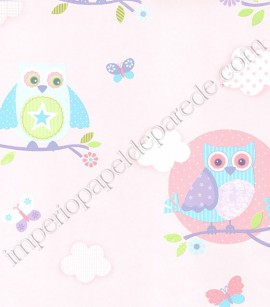 PÁG. 58 - Papel de Parede Vinílico Infantil Just 4 Kids (Inglês) - Corujas (Rosa/ Colorido)