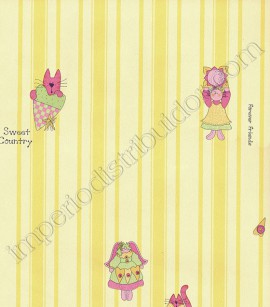 PÁG. 58 - Papel de Parede Vinílico Kawayi (Chinês) - Bonecas e Listras (Amarelo/ Colorido)