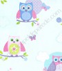 PÁG. 64 - Papel de Parede Vinílico Infantil Just 4 Kids (Inglês) - Corujas (Azul/ Colorido)
