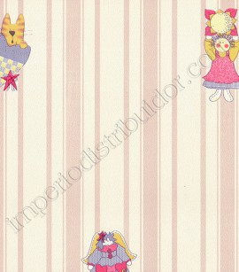 PÁG. 67 - Papel de Parede Vinílico Kawayi (Chinês) - Bonecas e Listras (Rosa Claro/ Colorido)