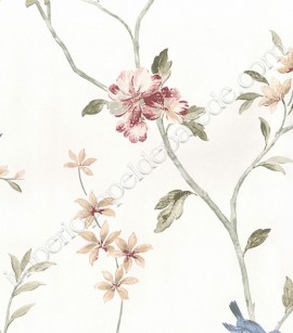 PÁG. 68 - Papel de Parede Vinílico Fragrant Roses (Chinês) - Flores e Pássaros (Azul/ Bege/ Bordô/ Verde Acinzentado/ Off-White)