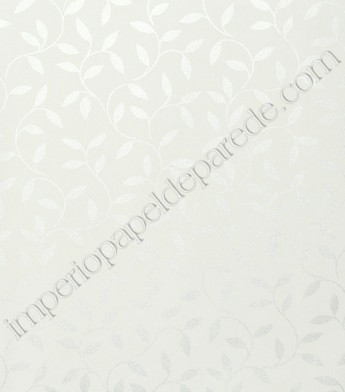 PÁG. 70 - Papel de Parede Vinílico Fragrant Roses (Chinês) - Folhas (Tons de Bege Acinzentado/ Detalhes com Brilho Perolado)