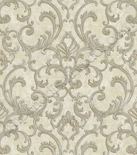 PÁG. 80 - Papel de Parede Vinílico Roberto Cavalli 3 (Italiano) - Colonial com Textura (Bege Acinzentado/ Prata Velho/ Detalhes com Brilho)