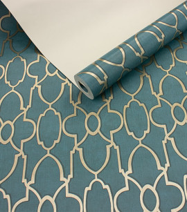 PÁG. 87 - Papel de Parede Vinílico Bright Wall (Americano) - Desenho (Azul/ Dourado)