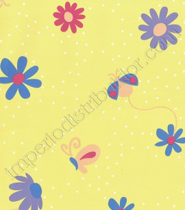 PÁG. 87 - Papel de Parede Vinílico Kawayi (Chinês) - Flores e Borboletas (Amarelo/ Colorido)