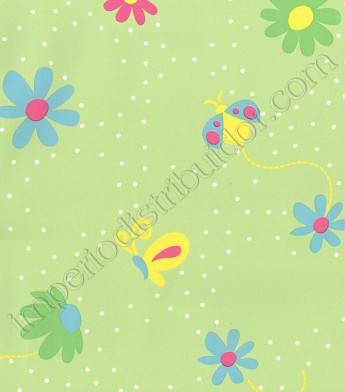 PÁG. 90 - Papel de Parede Vinílico Kawayi (Chinês) - Flores e Borboletas (Tons de Verde/ Colorido)