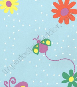 PÁG. 93 - Papel de Parede Vinílico Kawayi (Chinês) - Flores e Borboletas (Azul/ Colorido)