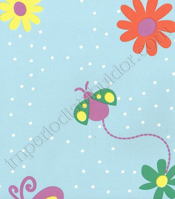 PÁG. 93 - Papel de Parede Vinílico Kawayi (Chinês) - Flores e Borboletas (Azul/ Colorido)