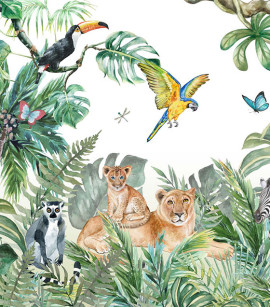 PÁG. 08 - Painel de Parede Animais e Folhagem - Tamanho Personalizado - Base Linho ou Palha