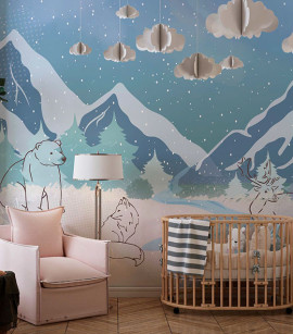 PÁG. 65 - Painel de Parede Animais e Montanhas Infantil - Coleção Assinaturas - Tamanho Personalizado - Base Linho ou Palha