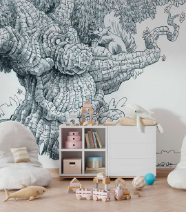 PÁG. 60 - Painel de Parede Árvore e Esquilo Infantil - Coleção Laqua Parla - Tamanho Personalizado - Base Linho ou Palha