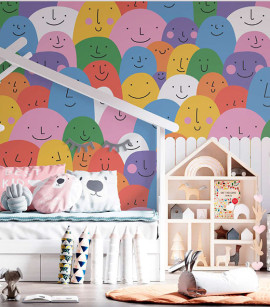 PÁG. 21 - Painel de Parede Carinhas Felizes Colorido - Tamanho Personalizado - Base Lisa