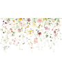 PÁG. 01 - Painel de Parede Cortina de Flores Tons de Rosa e Verde - Tamanho Personalizado - Base Linho ou Palha