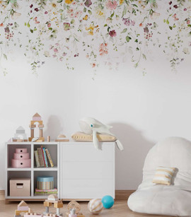 PÁG. 01 - Painel de Parede Cortina de Flores Tons de Rosa e Verde - Tamanho Personalizado - Base Lisa