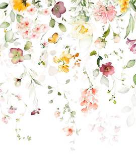 PÁG. 01 - Painel de Parede Cortina de Flores Tons de Rosa e Verde - Tamanho Personalizado - Base Lisa