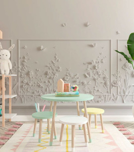 PÁG. 78 - Painel de Parede Efeito Boiserie com Flores - Coleção Assinaturas - Tamanho Personalizado - Base Linho ou Palha