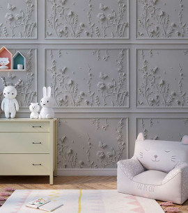 PÁG. 79 - Painel de Parede Efeito Boiserie com Flores e Pássaros - Coleção Assinaturas - Tamanho Personalizado - Base Lisa