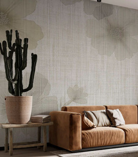 PÁG. 93 - Painel de Parede Floral Tons de Bege - Coleção Assinaturas - Tamanho Personalizado - Base Linho ou Palha