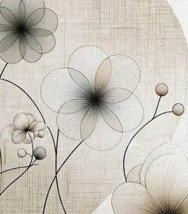 PÁG. 95 - Painel de Parede Floral Bege e Cinza - Coleção Assinaturas - Tamanho Personalizado - Base Linho ou Palha