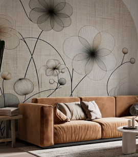 PÁG. 95 - Painel de Parede Floral Bege e Cinza - Coleção Assinaturas - Tamanho Personalizado - Base Lisa