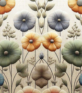 PÁG. 91 - Painel de Parede Floral Bege e Colorido - Coleção Assinaturas - Tamanho Personalizado - Base Linho ou Palha