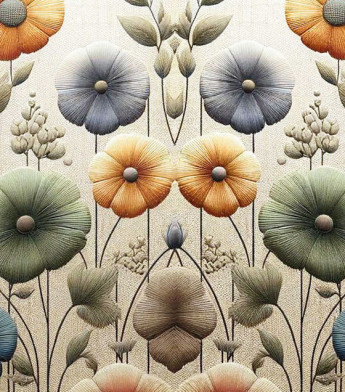 PÁG. 91 - Painel de Parede Floral Bege e Colorido - Coleção Assinaturas - Tamanho Personalizado - Base Linho ou Palha