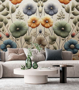 PÁG. 91 - Painel de Parede Floral Bege e Colorido - Coleção Assinaturas - Tamanho Personalizado - Base Lisa