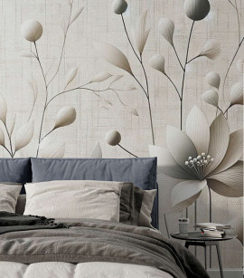 PÁG. 96 - Painel de Parede Flores Grandes Bege e Cinza - Coleção Assinaturas - Tamanho Personalizado - Base Lisa