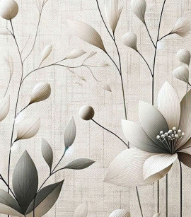 PÁG. 96 - Painel de Parede Flores Grandes Bege e Cinza - Coleção Assinaturas - Tamanho Personalizado - Base Lisa