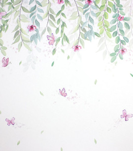 PÁG. 47 - Painel de Parede Flores e Borboletas Rosa e Verde - Coleção Bambine - 350X150cm (Dividido em 4 faixas de Aprox. 90cm)