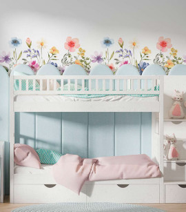 PÁG. 03 - Painel de Parede Flores e Folhas Aquarela - Tamanho Personalizado - Base Lisa