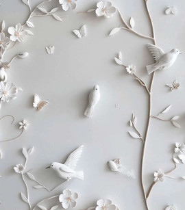PÁG. 80 - Painel de Parede Flores e Pássaros - Coleção Assinaturas - Tamanho Personalizado - Base Lisa