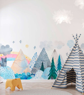 PÁG. 14 - Painel de Parede Floresta e Montanhas Infantil - Tamanho Personalizado - Base Lisa