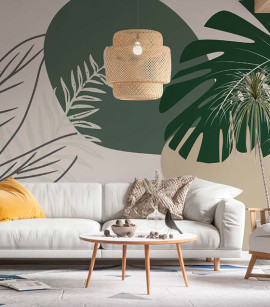 PÁG. 73 - Painel de Parede Folhagem Verde e Bege - Coleção Assinaturas - Tamanho Personalizado - Base Lisa