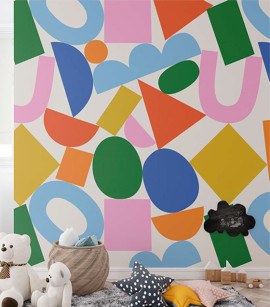 PÁG. 41 - Painel de Parede Formas Geométricas Colorido - Tamanho Personalizado - Base Linho ou Palha