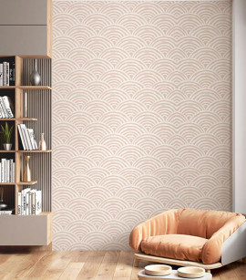 PÁG. 45 - Painel de Parede Geométrico Ondas Bege Rosado - Tamanho Personalizado - Base Linho ou Palha