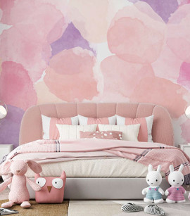 PÁG. 27 - Painel de Parede Manchas Aquarela Tons de Rosa - Tamanho Personalizado - Base Lisa
